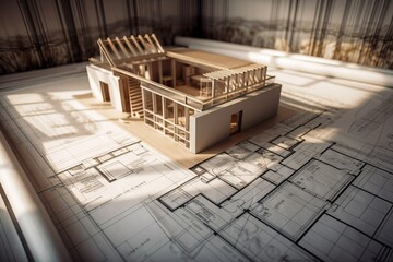 Aufkleber - Architecture 3D and blueprints representation, generative ai