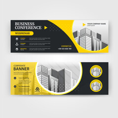 yellow and black color abstract corporate business banner template, horizontal advertising business 