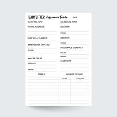  Babysitter Guide,Nanny Guide,Babysitting Guide,Babysitter Information Sheet,Babysitter Notes,Childcare Tracker,Nanny Reference Guide,Childcare Guide