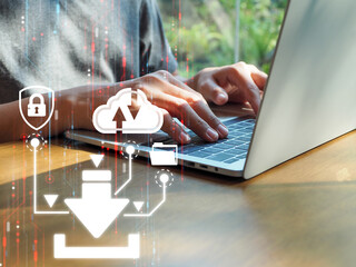 Wall Mural - data download. from online database cloud storage secure digital document files