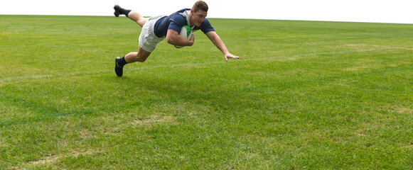 Canvas Print - Male rugby player scoring a touchdown 