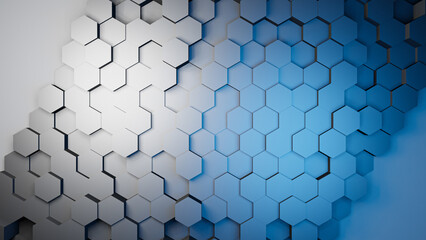 Wall Mural - Hexagonal background with gradient blue and white hexagons, abstract futuristic geometric backdrop or wallpaper with copy space for text