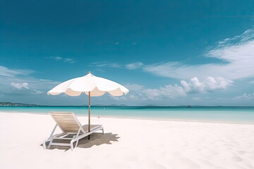Wall Mural - Beautiful beach with white sand, chairs and umbrella, beautiful beach landscape