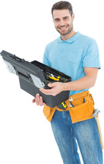 Wall Mural - Happy construction worker holding toolbox