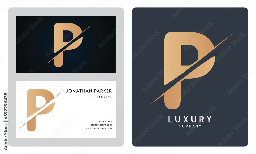 Luxury business card template. Premium letter P logo with luxury ...