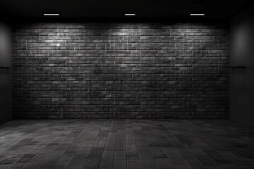 Wall Mural - Modern interior design of a room with a black brick wall backdrop, Generative AI