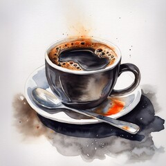 Wall Mural - black coffee, cup of coffee with a spoon