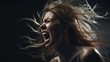 Woman in agony screaming aggressively. Mental health awareness month poster generative ai