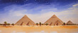 Egyptian pyramids on the Giza plateau, UNESCO heritage, watercolor illustration. Generative AI.