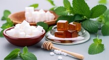 Variety Of Sweeteners - Stevia, Sugar, Pollen And Honey, Ai Generative
