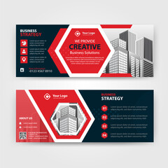 Red and Blue color abstract corporate business banner template, horizontal advertising business banner layout template for website design