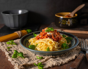 Canvas Print - Homemade bio pasta bolognese