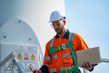 wind turbine service engineer maintenance and plan for inspection at construction site, renewable el