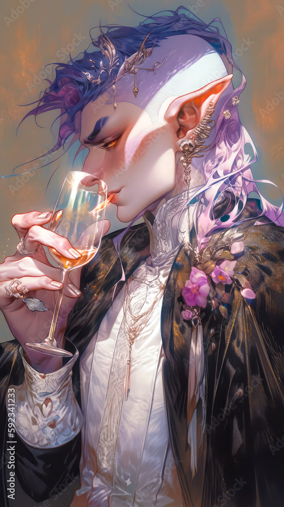 Anime elf male portrait, gothic, purple hair, holographic, wallpaper ...
