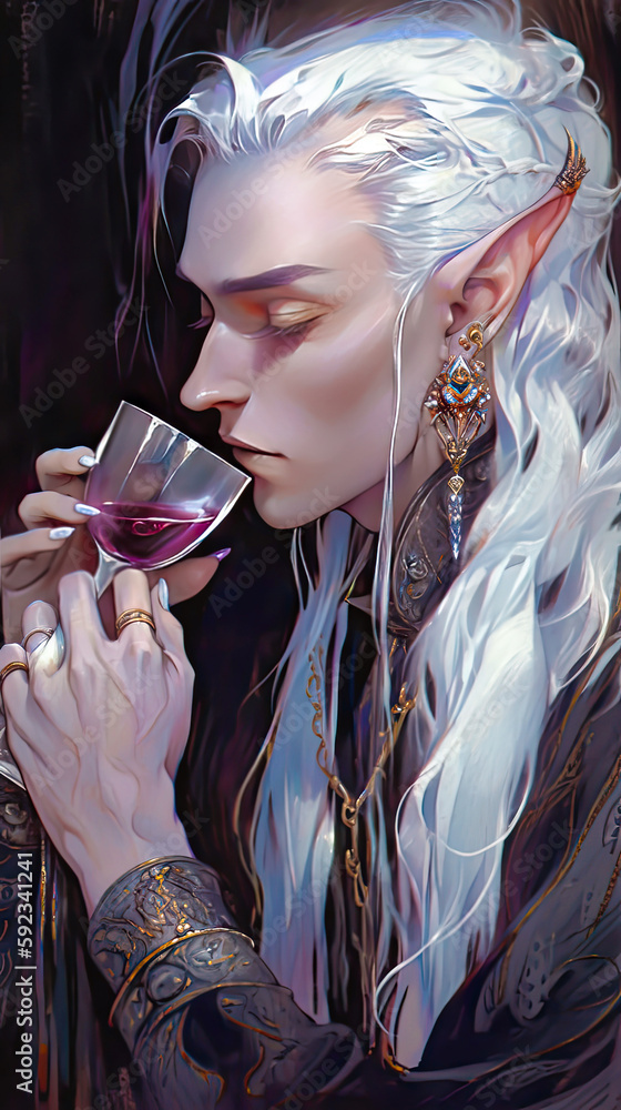 Anime elf male portrait, gothic, purple hair, holographic, wallpaper ...