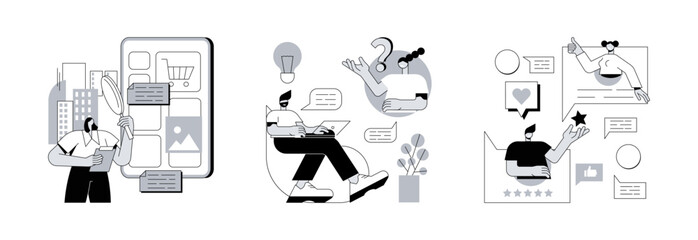 Wall Mural - customer help abstract concept vector illustration set. digital guide, useful tips and testimonials,
