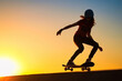Young woman skateboarding at sunset, generative ai