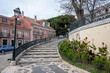 Stairs to Graca viewpoint in Lisbon, Portugal. Traveling by Portugal. Lisbon old town.
