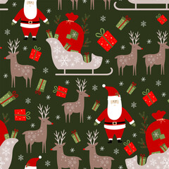 Wall Mural - seamless pattern santa claus and reindeer