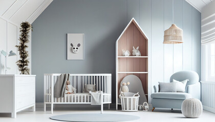 Wall Mural - Modern minimalist nursery room in scandinavian style. AI generated