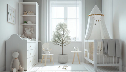 Wall Mural - Modern minimalist nursery room in scandinavian style. AI generated