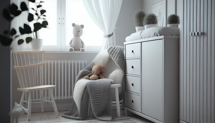 Wall Mural - Modern minimalist nursery room in scandinavian style. AI generated