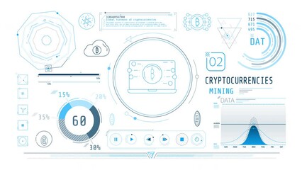 Wall Mural - dynamic animation on the theme of cryptocurrency mining.