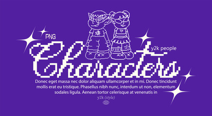 Wall Mural - retro y2k pixel art typography poster with 2000s characters. poster boy and girl in futuristic cyber