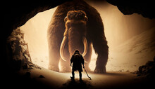 Cavemen Hunt The Woolly Mammoth. Generative AI,