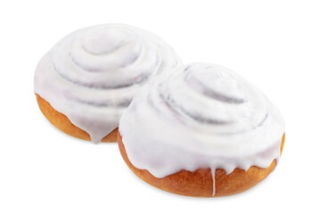 Wall Mural - Cinnamon roll bun with cream glaze on a white isolated background