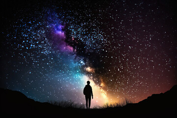 Wall Mural - the silhouette man on the cosmic background of the universe. generative ai