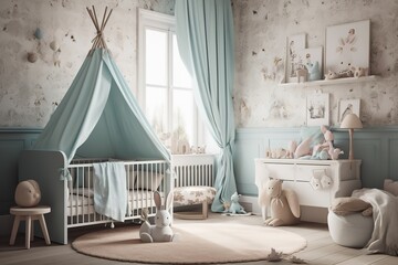 Wall Mural - interior of a child's room with a playpen