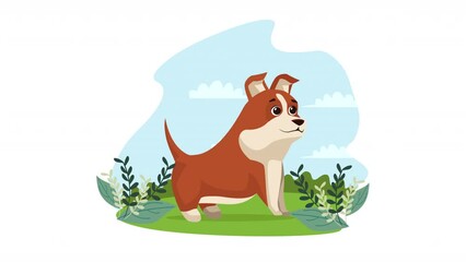 Sticker - cute dog in landscape animation