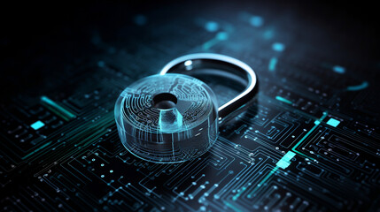 Security concept: Lock on digital screen, Generative Ai