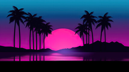 Wall Mural - sunset on the beach color retro art