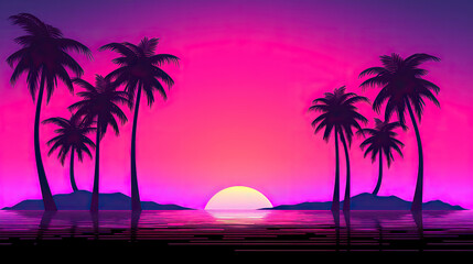 sunset on the beach color retro art