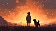 © Serhii - Friends Forever: A Heartwarming Portrait of a Young Boy and His Puppy Admiring a Spectacular Sunset.