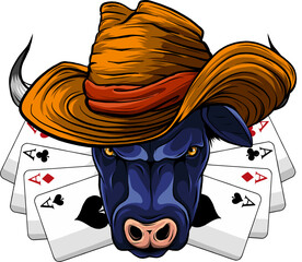 Poster - vector illustration oh head bull with hat on white background. digital draw