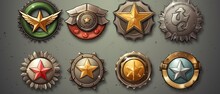 Military Game Ranking Badge Set With Star Insignia. Generative AI