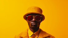 Man On Yellow Background With Big Fashion Sunglasses Generative AI