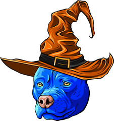 Wall Mural - pitbull dog wearing the witch hat. vector illustration