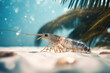 A shrimp swims in the water in the ocean or sea, close up of the shrimp. Shrimp on a summer background. generative ai