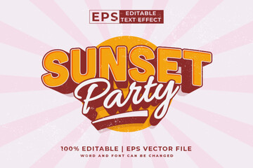 Editable text effect sunset party 3d retro template style premium vector