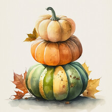 Three Pumpkins Stacked On Top Of Each Other Isolated On White Generative AI