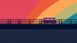 © Gabi - Illustration of a vintage van on a bridge with the LGBT colors