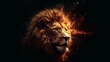 Fiery lion with fire effect on black background.generative ai