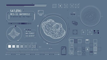 Wall Mural - animation of infographics about the search and study of rocks on alpha channel.