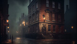 Fototapeta Londyn - Victorian London on a moody evening with gas lights. Al generated