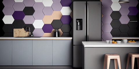 Wall Mural - hexagon wall tiles kitchen Generative AI