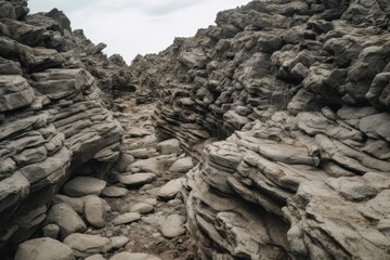 Poster - Jagged rocks jutting out from the ground create a natural barrier. Generative AI